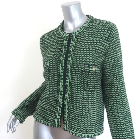 Chanel Cashmere Tweed Cardigan Jacket Sage Green Size 44 - Picture 3 of 11